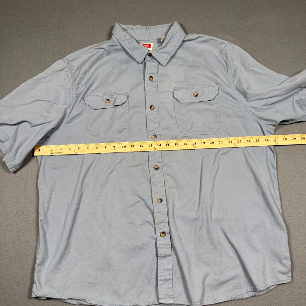 Wrangler Button Down Shirt Mens 2XL Blue Short Sleeve Cotton Twill Workwear Top - Picture 5 of 13